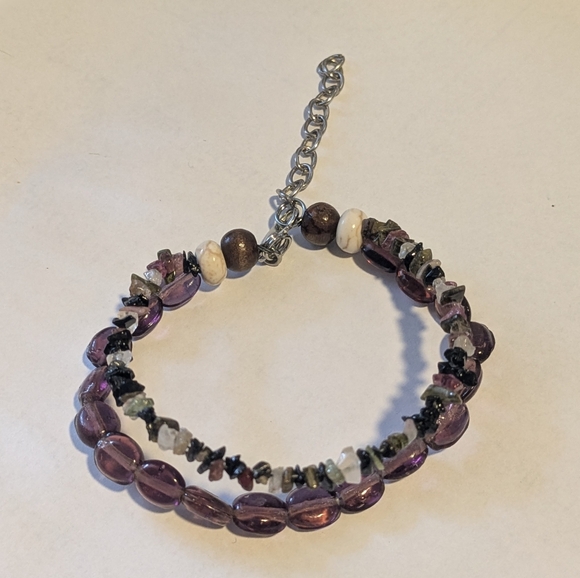 Handmade Multistrand Purple and Gem Beaded Bracelet - Picture 2 of 2